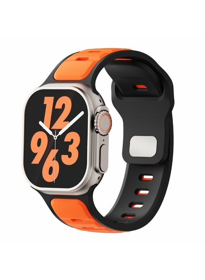 Silicone Strap for Apple Watch Ultra 3 2 1 49mm / Series 11 10 46mm / 9 8 7 45mm / SE3 SE2 SE 6 5 4 44mm / 3 2 1 42mm Dual Color Sport Wrist Band - (Orange/Black) - Image 2